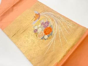 鳳凰に花々模様織出し名古屋帯